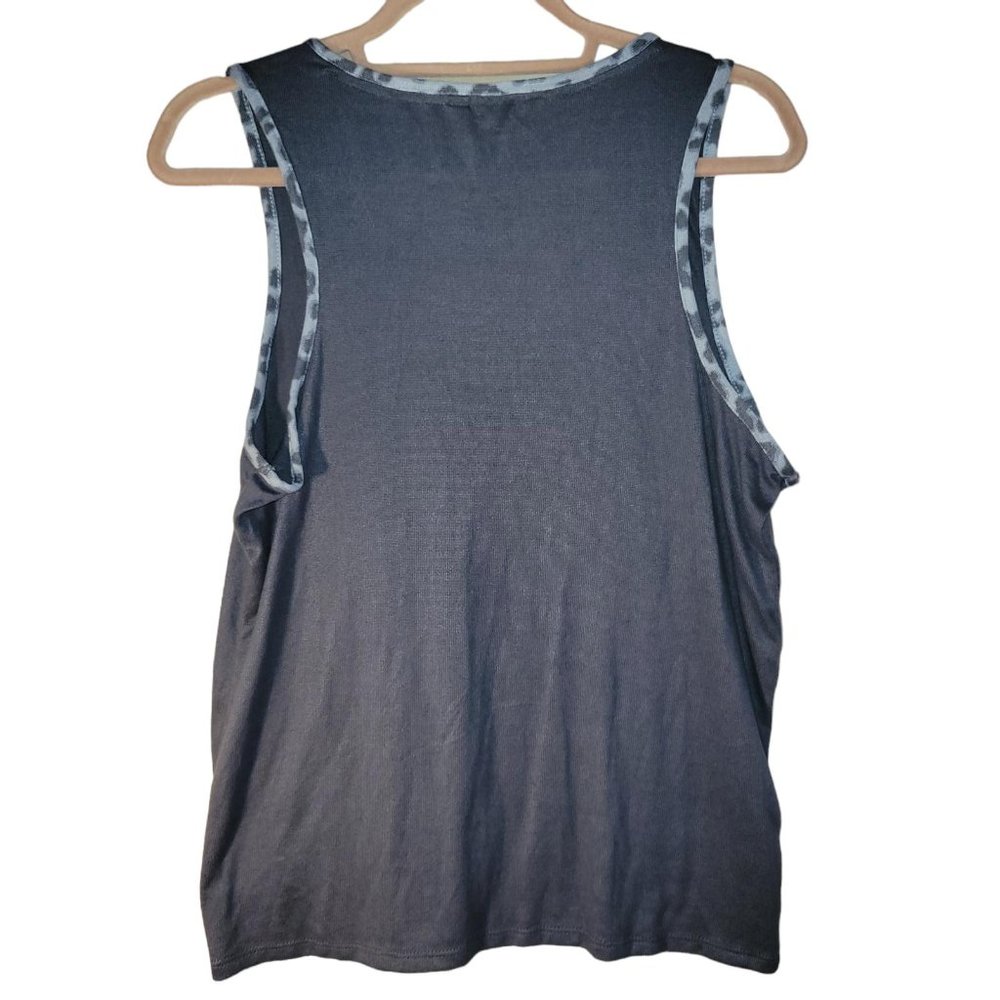 Lucky Brand Gray Animal Leopard Print Trim Knit Tank Top Women Size L - Picture 2 of 5